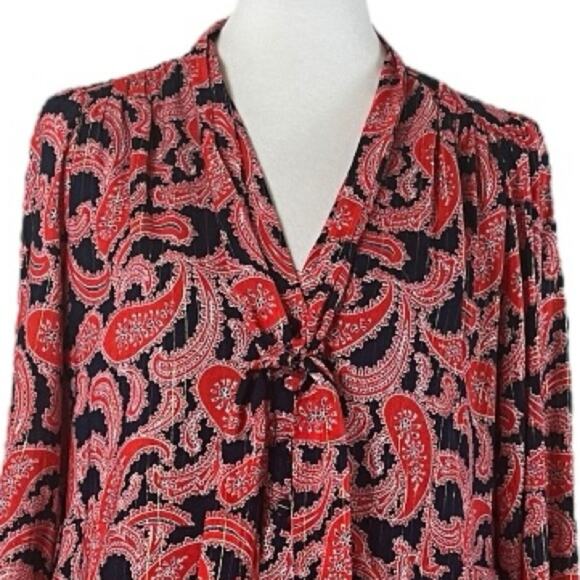 Boden New Dress Shift Tie Neck Long Sleeves Red Blue Paisley Women’s Size 10 - Picture 7 of 15